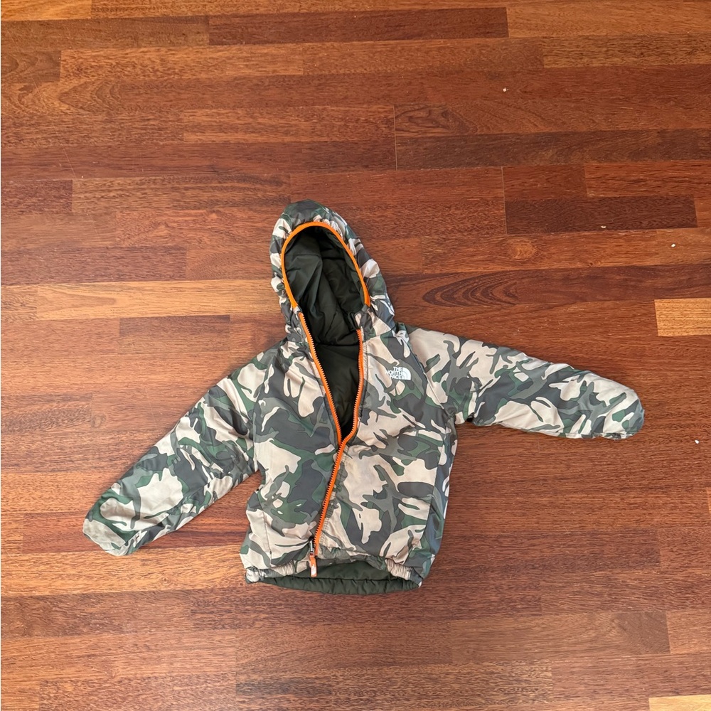 The North Face Kids Camo Puffer Jacket with Orange Trim